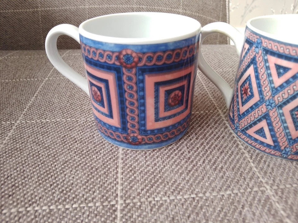Wedgwood Home Peach Rosette Diamondell Mugs Vintage Tea Ware - Helsby Vintage