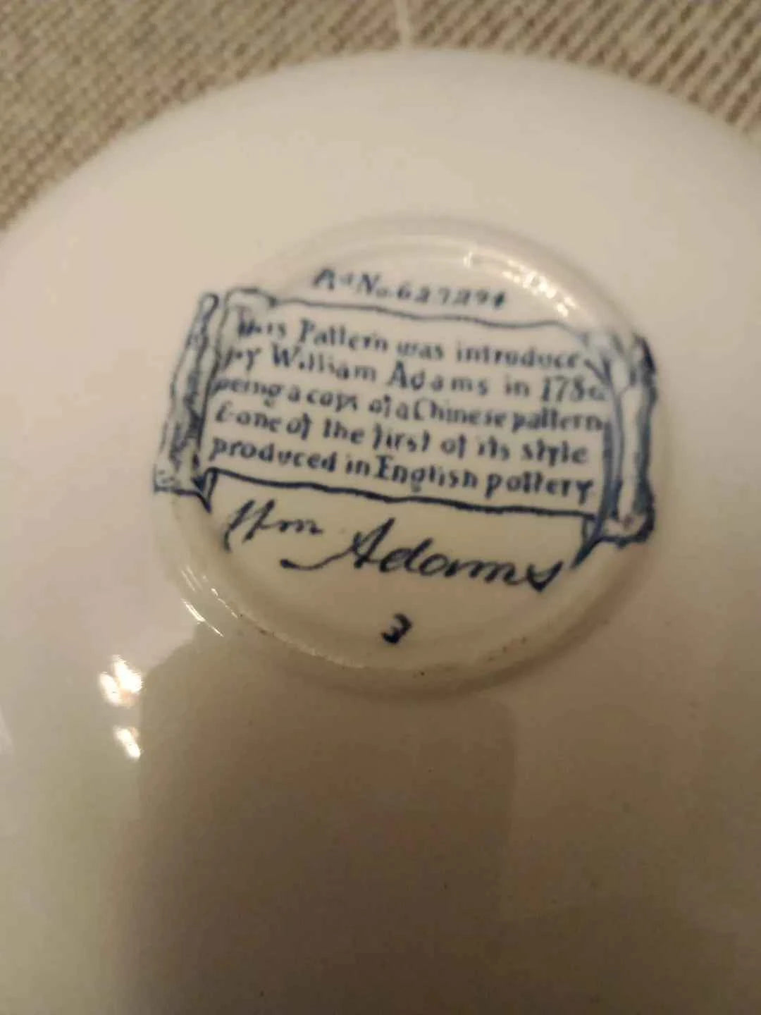 William Adams Blue And White Chinese Pattern Saucer Circa 1930 - Helsby Vintage