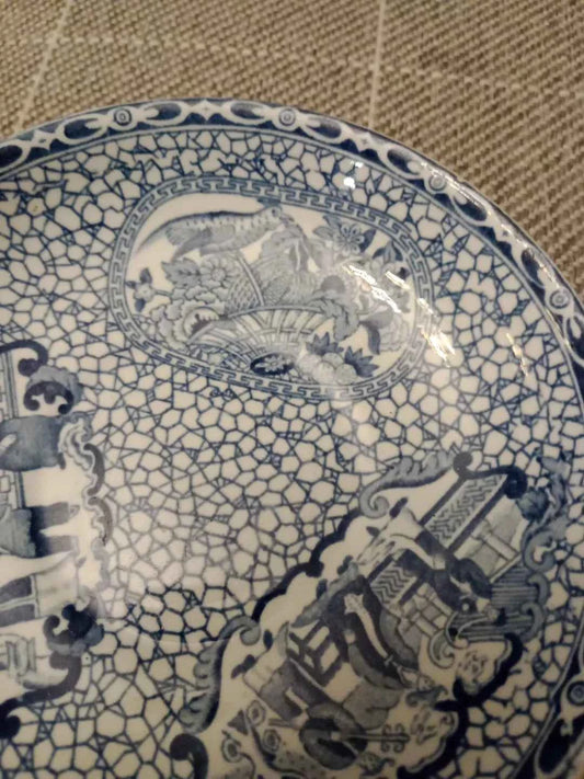 William Adams Blue And White Chinese Pattern Saucer Circa 1930 - Helsby Vintage