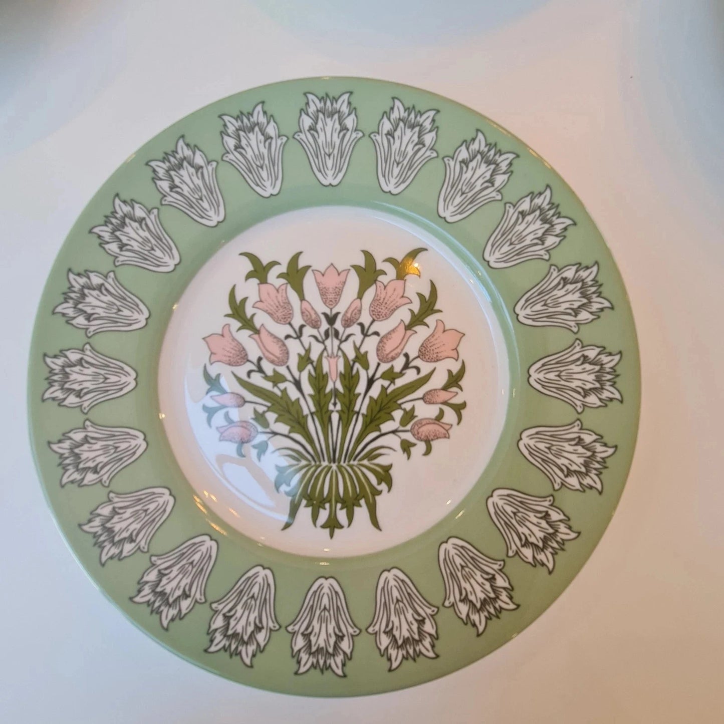 NEW William Morris Set Of 4 Dessert Plates Set Green White Pink Floral - Helsby Vintage
