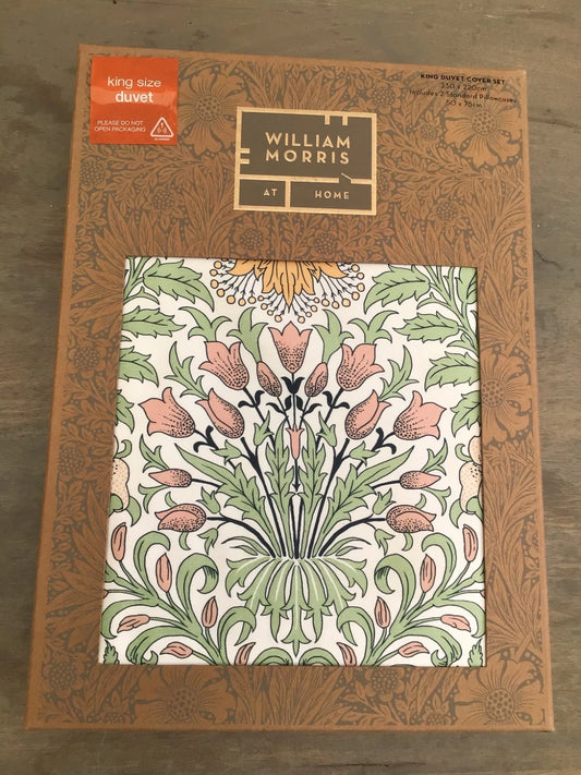William Morris Garden Multi King Duvet Cover Set 100% Cotton 2 Pillowcases - Helsby Vintage