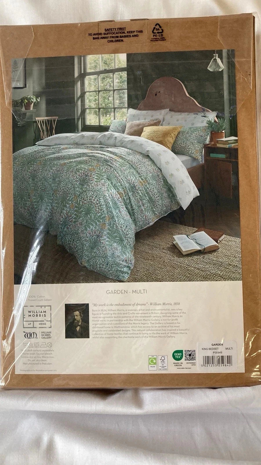William Morris Garden Multi King Duvet Cover Set 100% Cotton 2 Pillowcases - Helsby Vintage