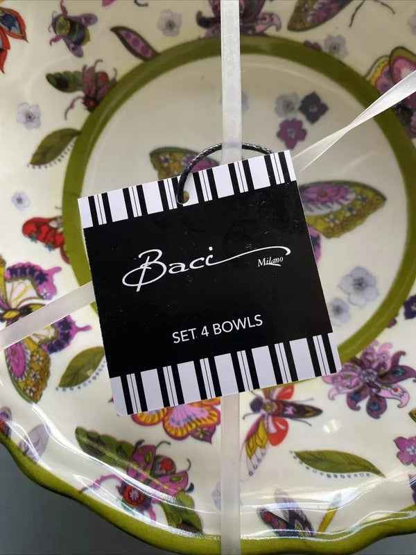 NEW Baci Milano Amazzonia Set of 4 Bowls Melamine for Outdoor Or Indoor Dining