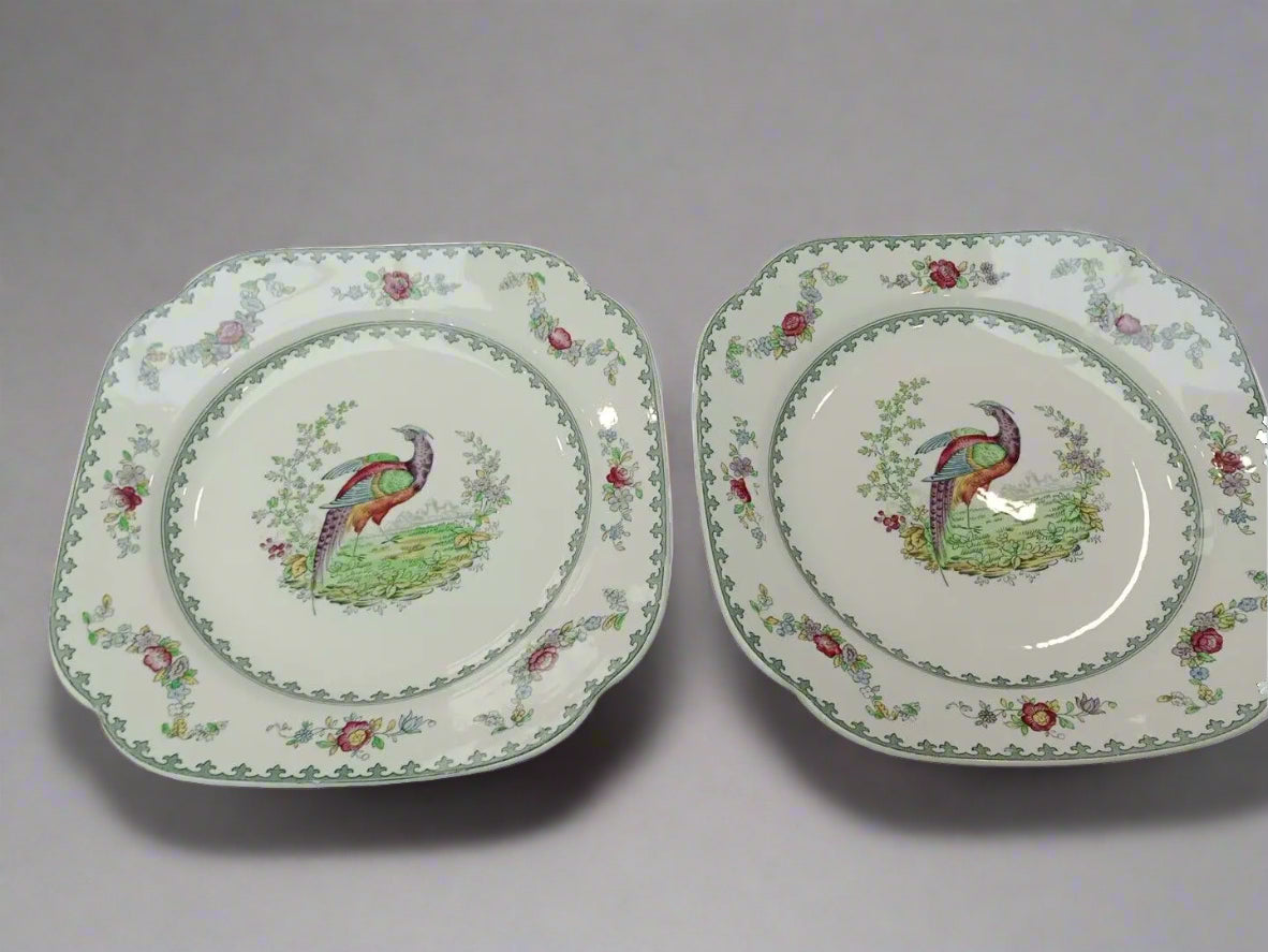 2 x Copeland Spode Vienna BIRD Square Dessert Cake Plate RARE VGC