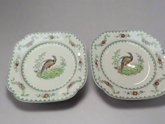 2 x Copeland Spode Vienna BIRD Square Dessert Cake Plate RARE VGC