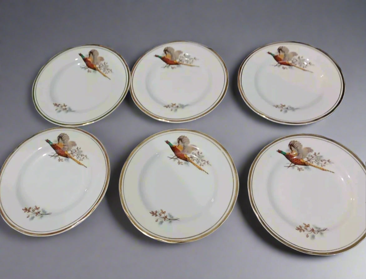 6 x Sheriden Flying Pheasants Side Plates Staffordshire Vintage Rare 6.5"
