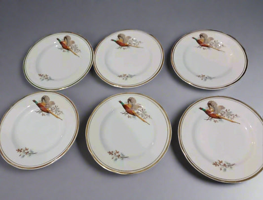 6 x Sheriden Flying Pheasants Side Plates Staffordshire Vintage Rare 6.5"