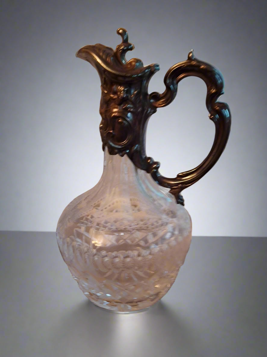 Antique Art Nouveau Crystal Silver-Plated Claret Jug Topazio