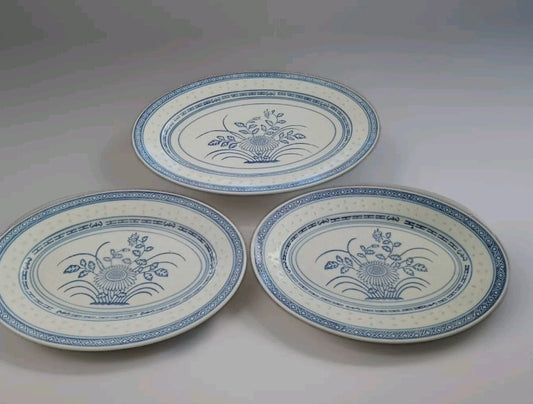 Chinese Jingdezhen Porcelain Blue Chrysanthemum Rice Oval Platters