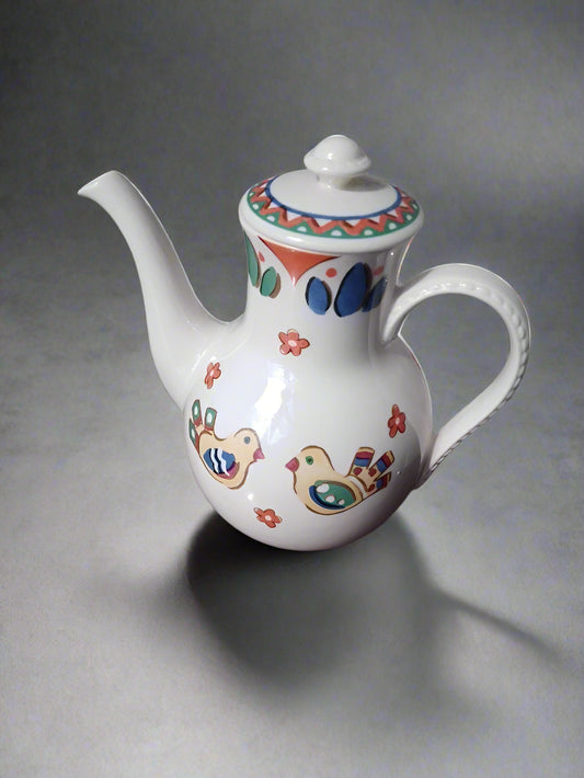 Johnson Bros Franciscan Sierra Coffee Pot with Colourful Chicks Design Rare