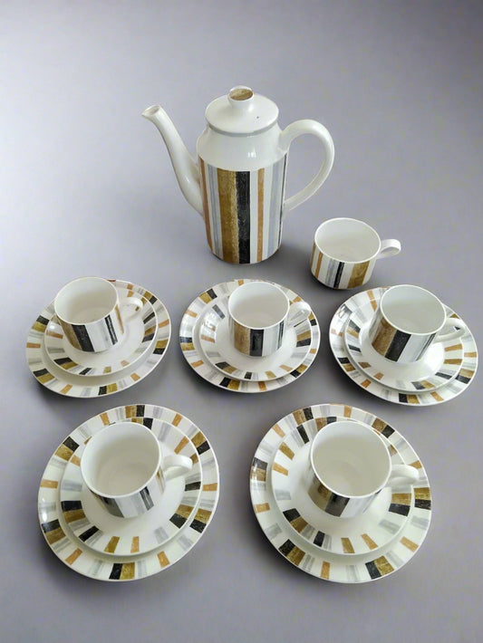 Midwinter Queensbury Coffee Set Stripe 17 Pieces Black Brown Stripe
