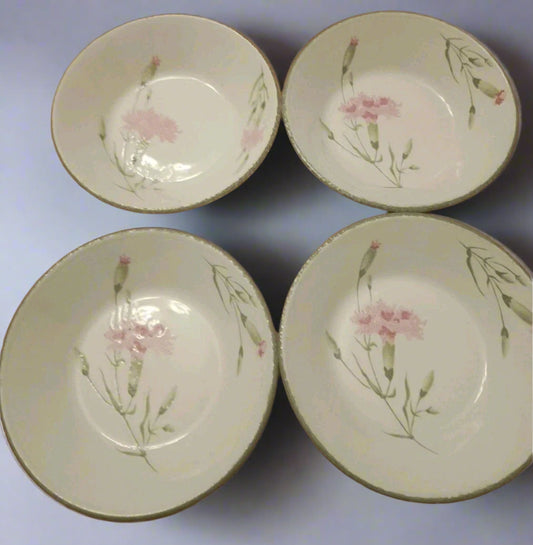 4 x Midwinter Stonehenge 6.5" Cereal Bowls Invitation Carnations Design RARE!