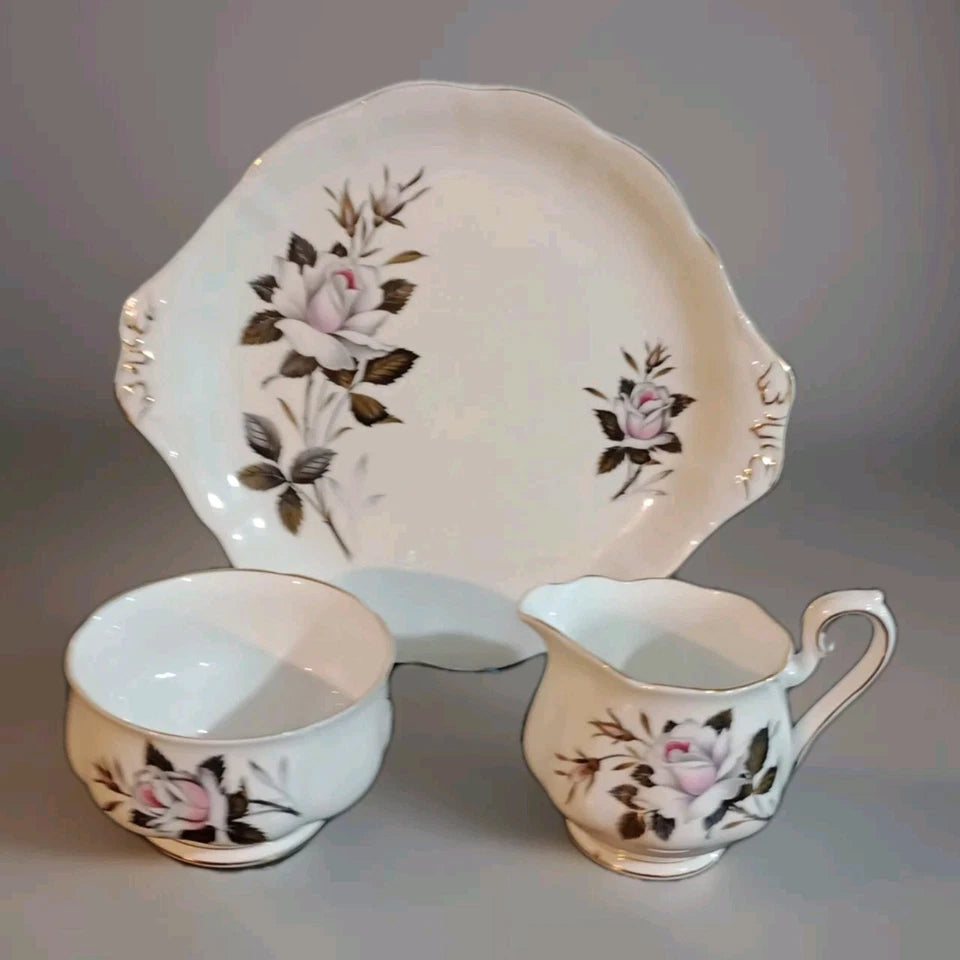 Royal Albert Queens Messenger Cake Serving Plate, Milk Jug and Sugar Bowl