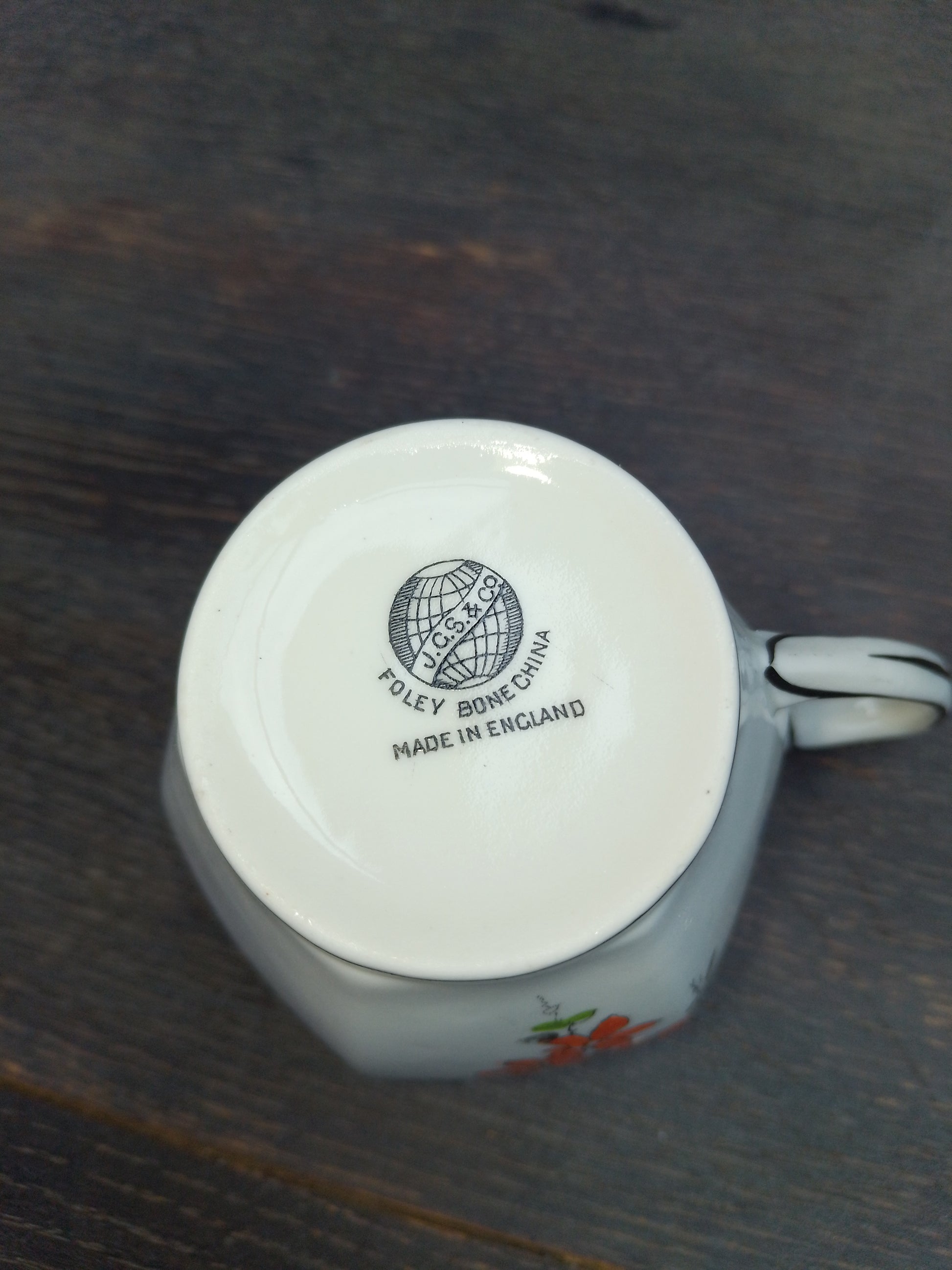A Rare Foley Bone China Trio - J.G.S. & Co Cup, Saucer and Side Plate - Helsby Vintage