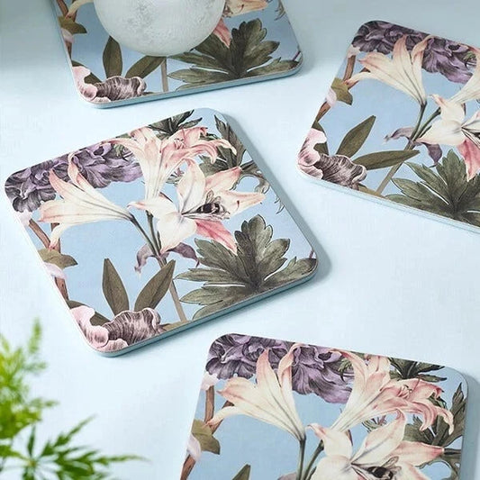 Royal Botanic Gardens Botanic gardens Kew placemats coasters with floral design on blue background