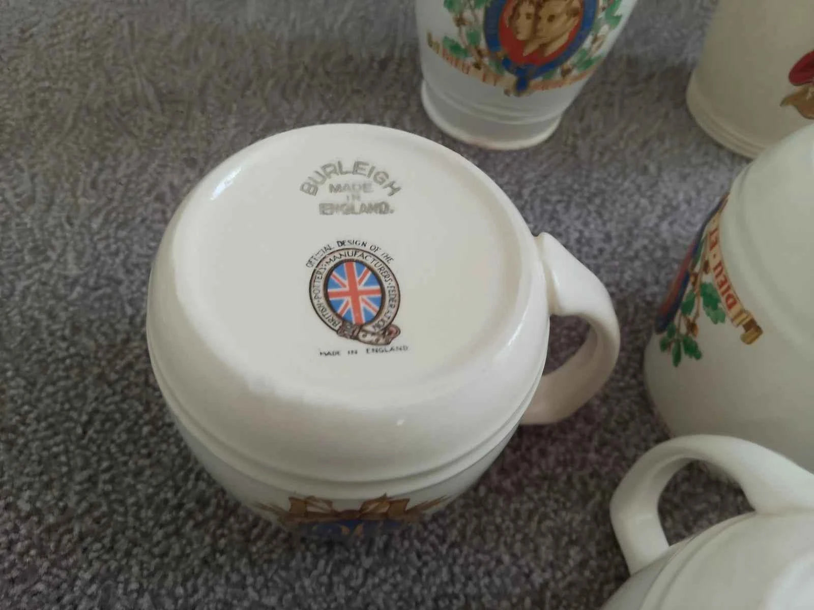 King George VI And Queen Elizabeth Coronation 1937 2 Beakers And 5 Mugs Cups - Helsby Vintage