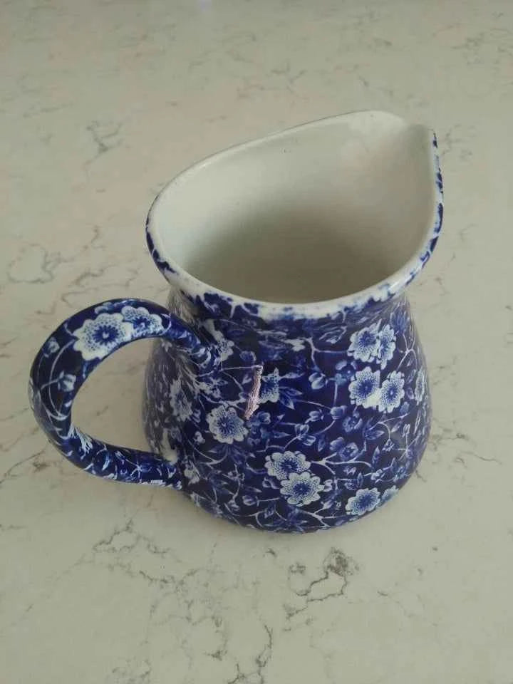 Burleigh Blue Calico Vintage Ceramic Creamer Jug - Helsby Vintage