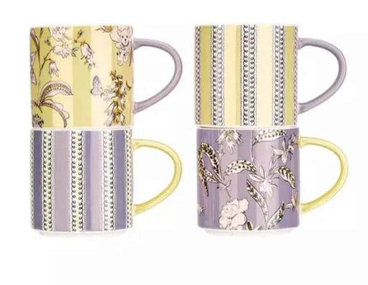NEW Cath Kidston Floral and Stripe Stacking Mugs Set - Helsby Vintage
