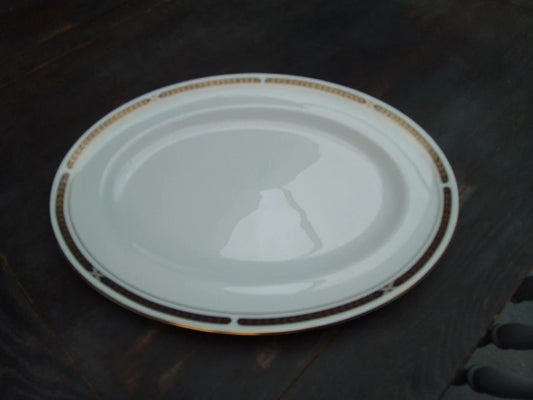 Coalport Windsor serving platter elegant white dinner ware with gold and brown trim oval shape