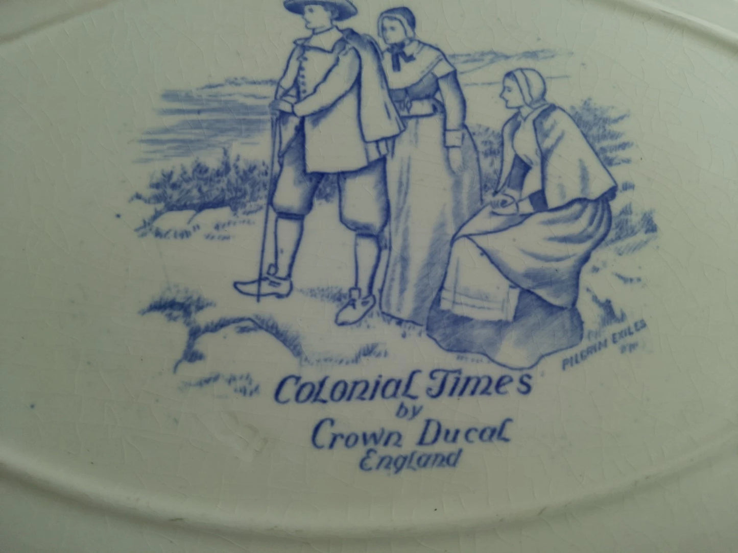 The First Sermon Ashore crown ducal plate featuring Colonial Times design by Crown Ducal England