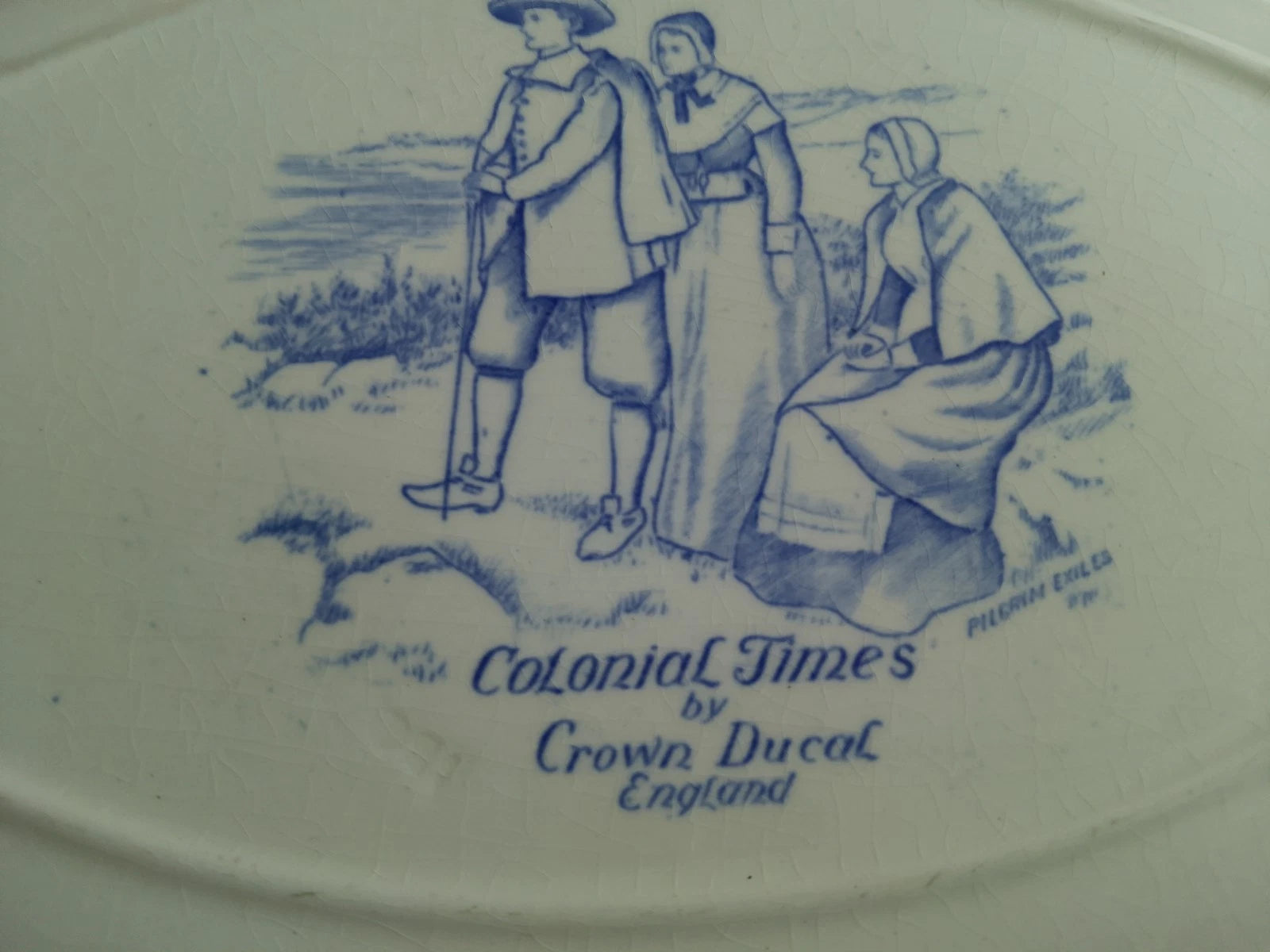 The First Sermon Ashore crown ducal plate featuring Colonial Times design by Crown Ducal England