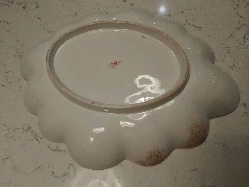 Derby lobed edged ceramic plate dish with white glaze and vintage markings on the base