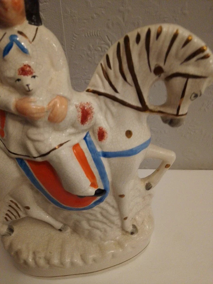 Antique Staffordshire Flatback Lady On Horse With Dog Good Condition - Helsby Vintage