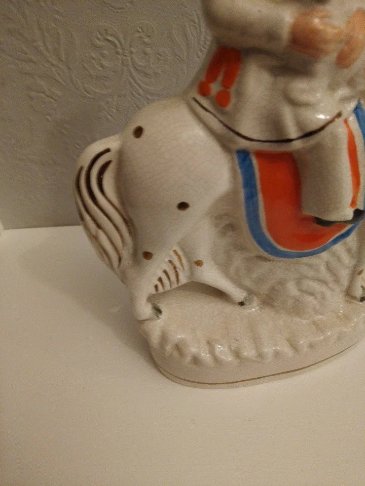 Antique Staffordshire Flatback Lady On Horse With Dog Good Condition - Helsby Vintage