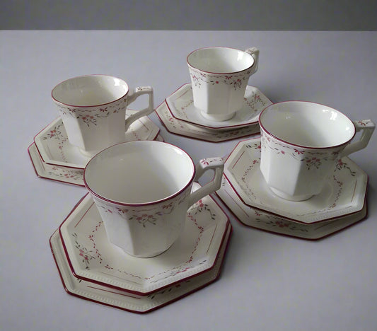 Johnson Brothers Madison Set Of 4 Trios 4 Cups, 4 Saucers, 4 Side Plates - Helsby Vintage