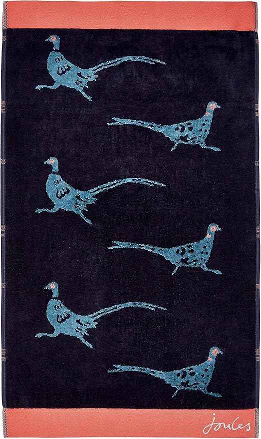 NEW Joules Pheasant Navy Salmon BATH Towel Rare - Helsby Vintage