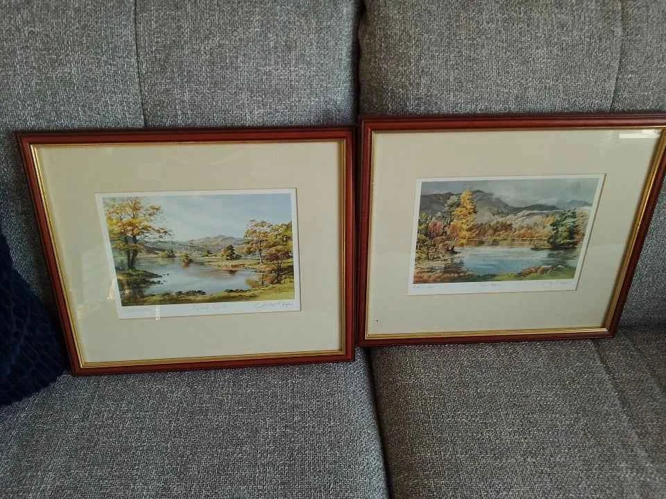 Judy Boyes Pair Signed Prints Rydal Water And Tarn Hows Lake District - Helsby Vintage