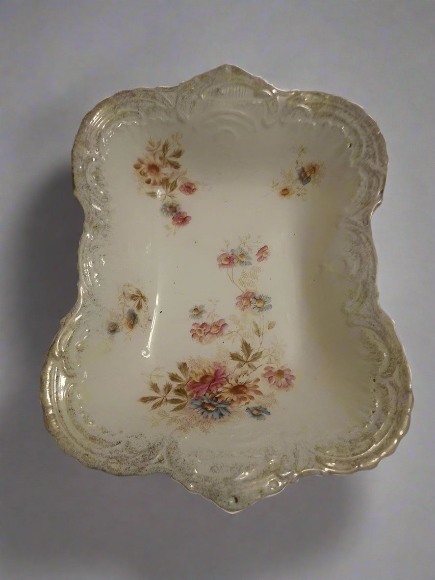 Ludwig Wessel Imperial floral serving dish with ornate gold trimmed edges and delicate floral patterns