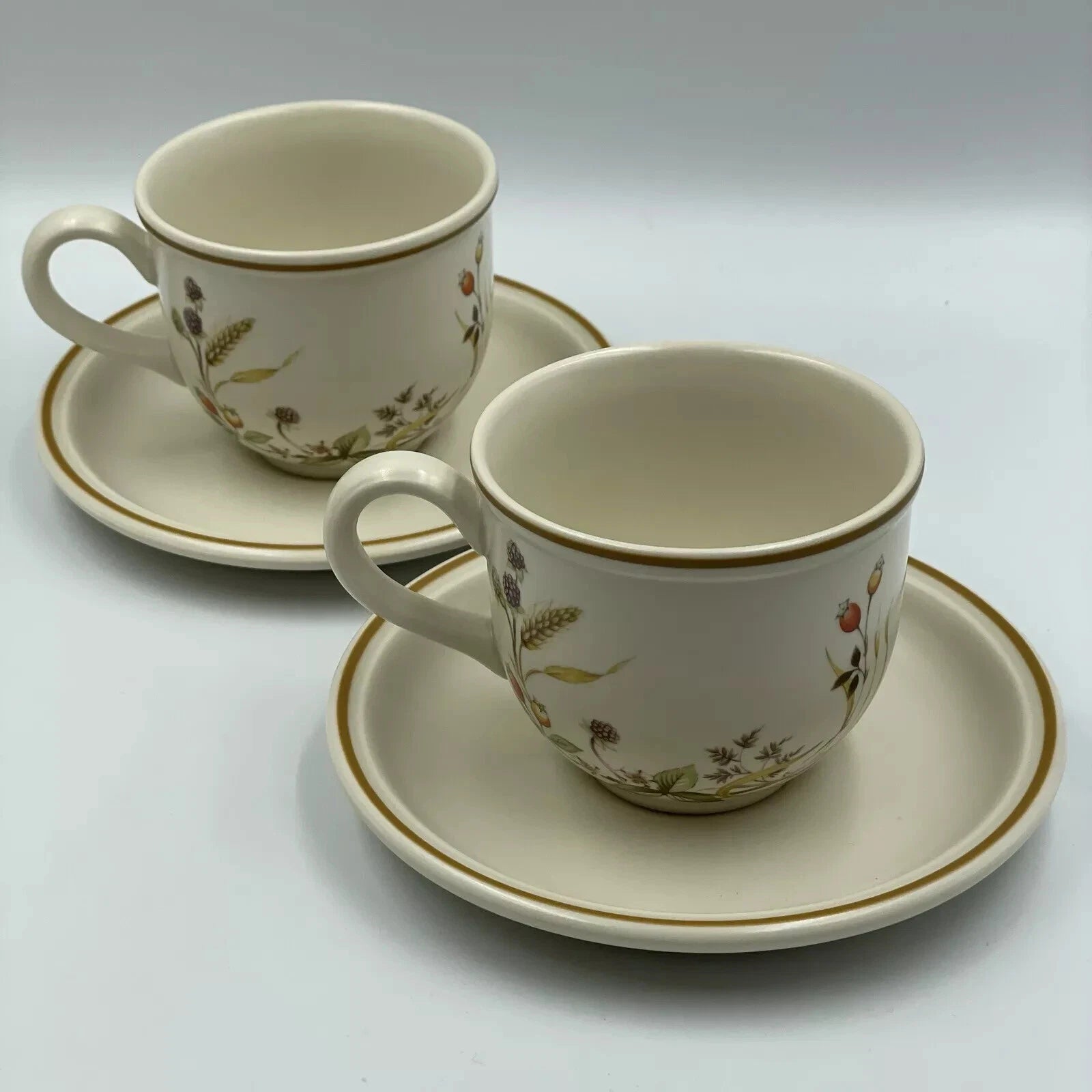 Set Of 6 Marks And Spencer St Michael Harvest Cups And Saucers Vintage - Helsby Vintage