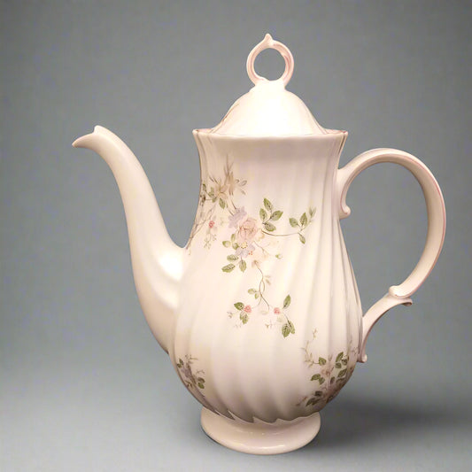 Marks Spencer Melrose coffee pot with floral design and elegant curved handle in white porcelain