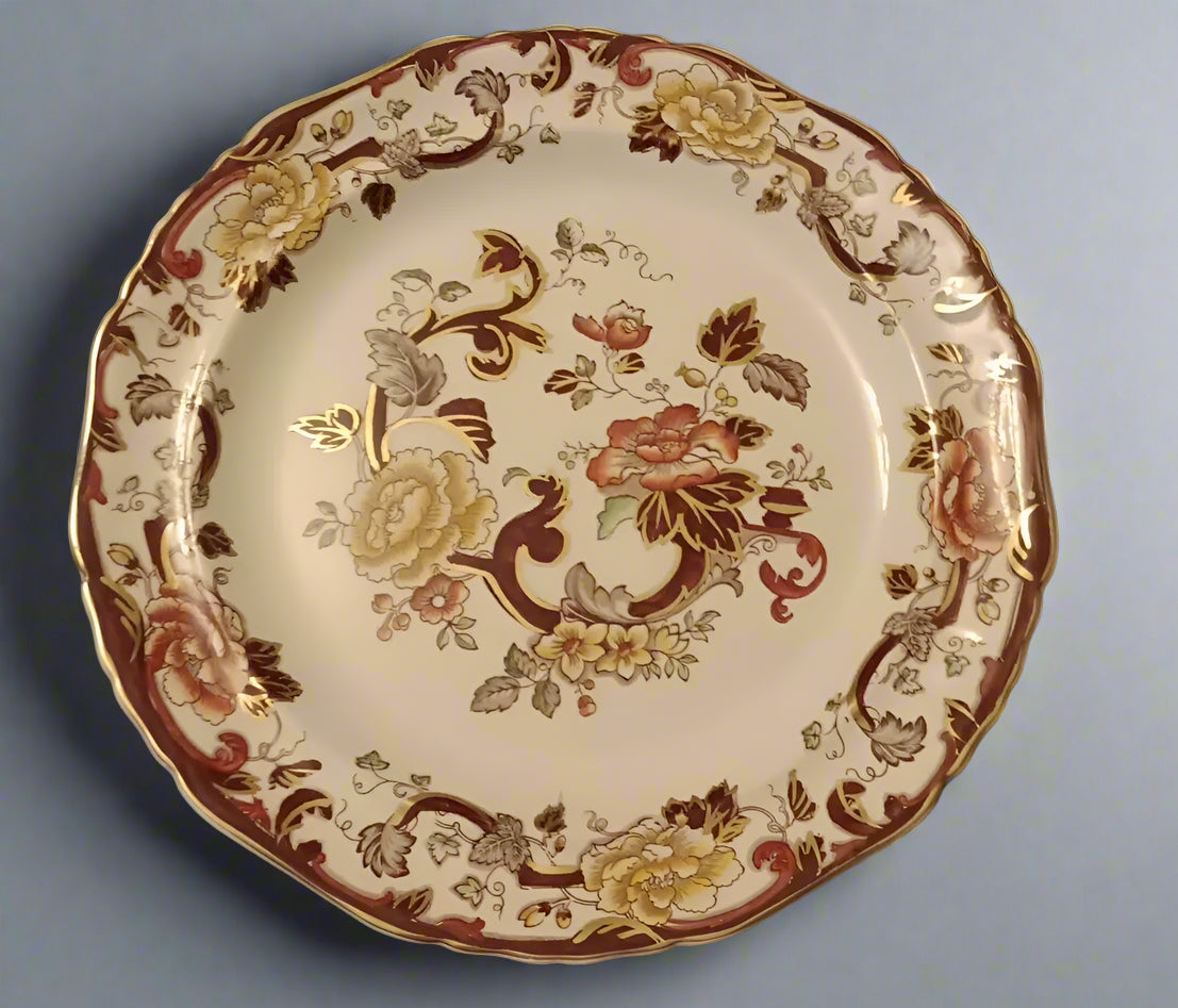 Masons Brown Velvet charger plate with intricate floral design and gold detailing vintage collectable
