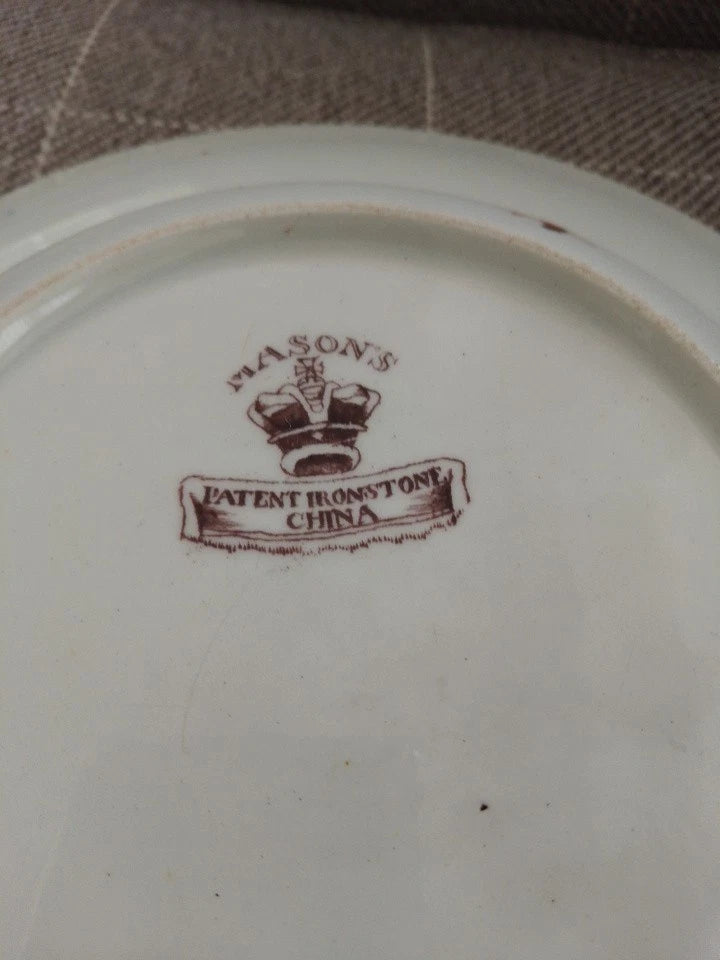 Backstamp of Masons Ironstone Imari soup plate showing vintage patent ironstone china mark