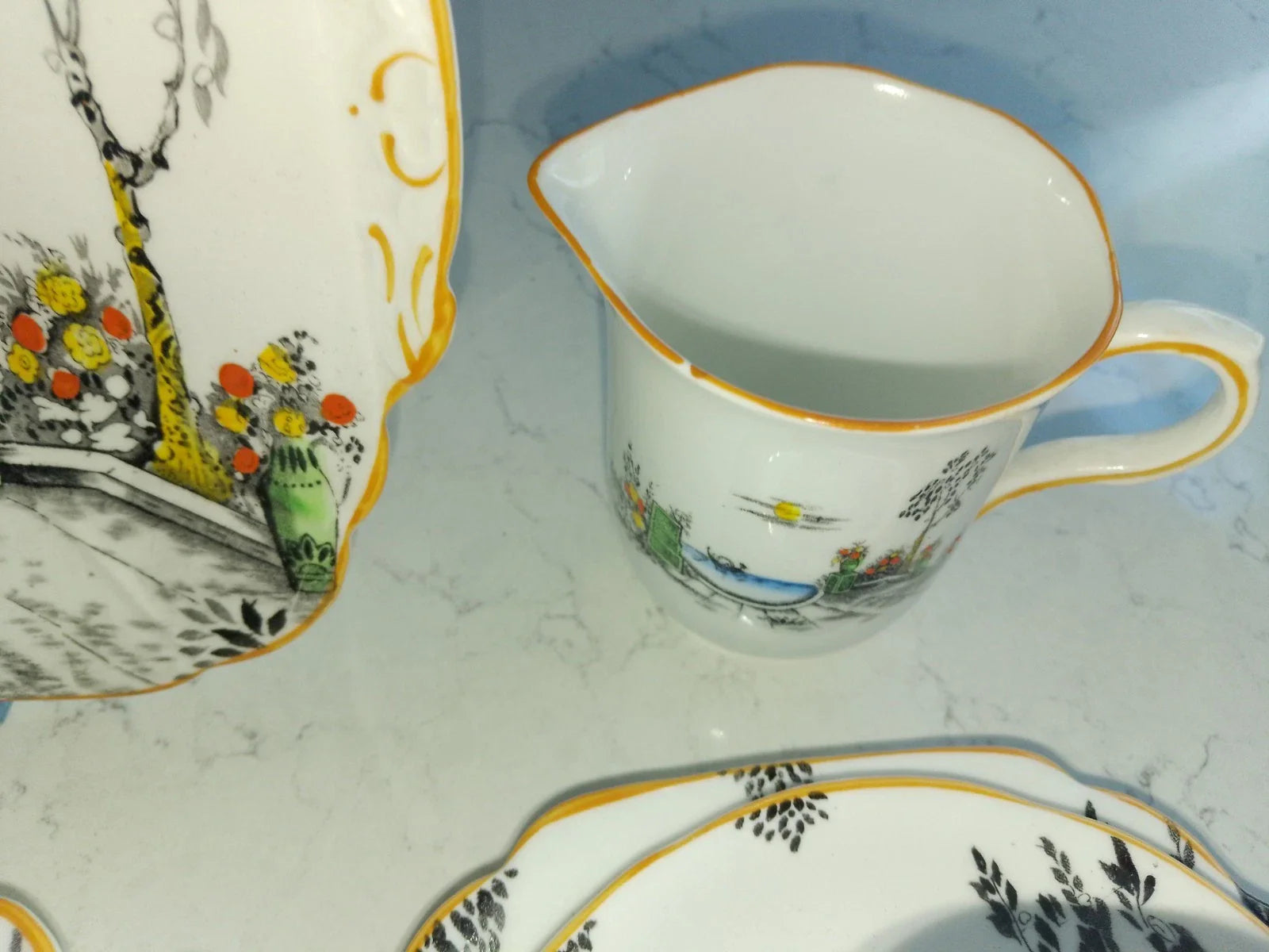 Mayer & Sherratt 1930s Melba Bone China Art Deco 21 Piece Tea Set Rare Pattern 4394 - Helsby Vintage