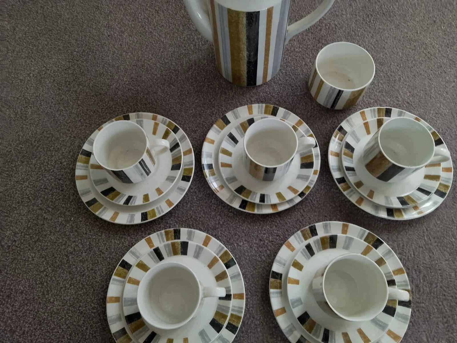 Midwinter Queensbury Coffee Set Stripe 17 Pieces Black Brown Stripe - Helsby Vintage