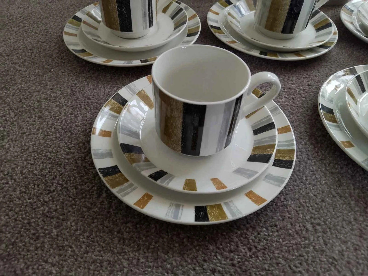 Midwinter Queensbury Coffee Set Stripe 17 Pieces Black Brown Stripe - Helsby Vintage
