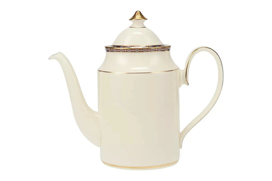 Elegant Minton St James coffee pot in cream with gold trim and decorative lid finial