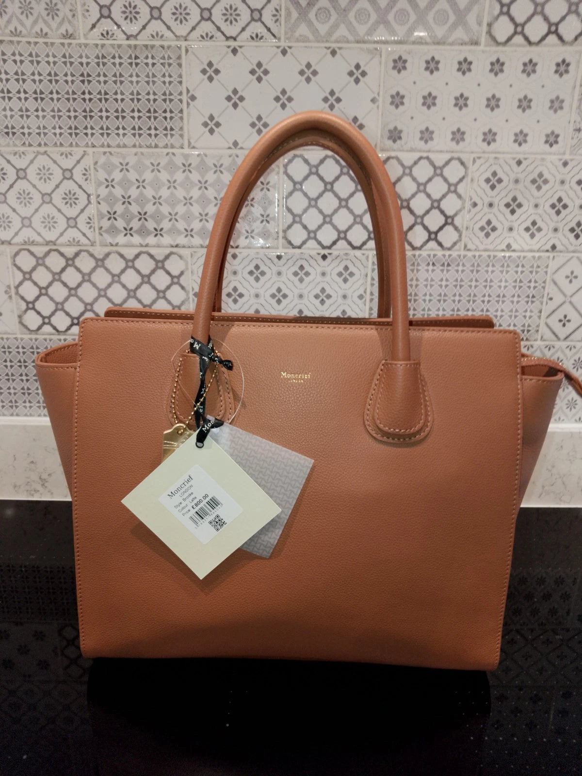 New Moncrief Brooke Latte Italian Leather Medium Handbag RRP £800 - Helsby Vintage