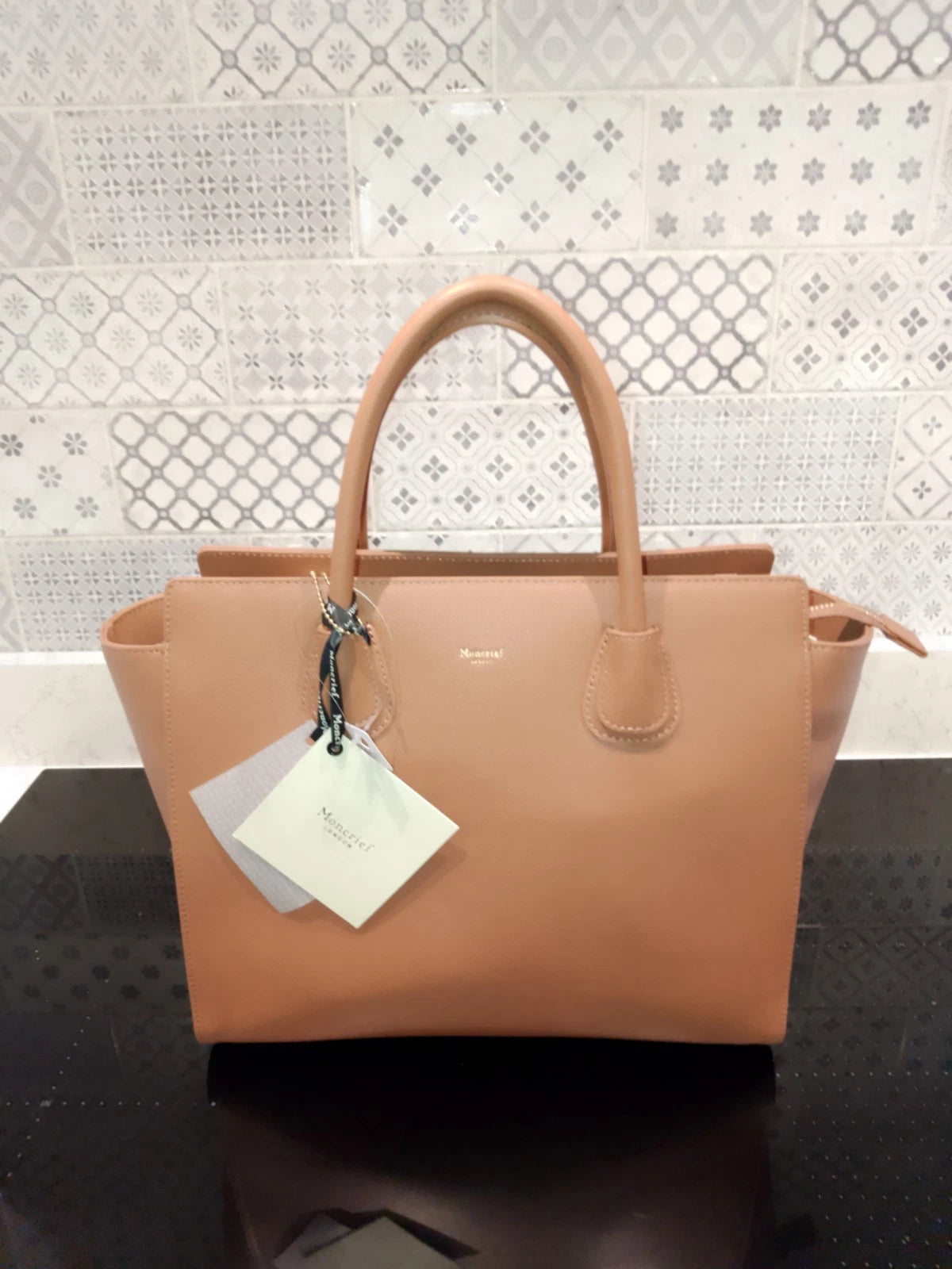 New Moncrief Brooke Latte Italian Leather Medium Handbag RRP £800 - Helsby Vintage