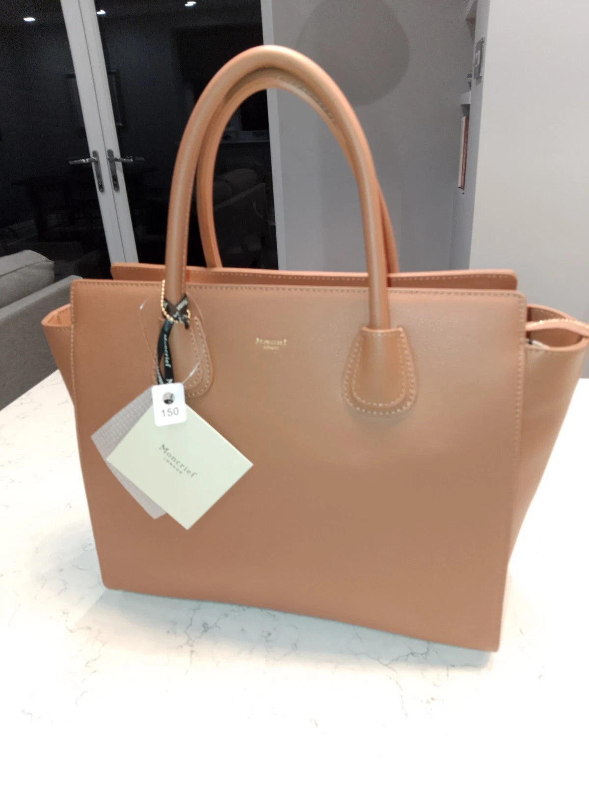 New Moncrief Brooke Latte Italian Leather Medium Handbag RRP £800 - Helsby Vintage