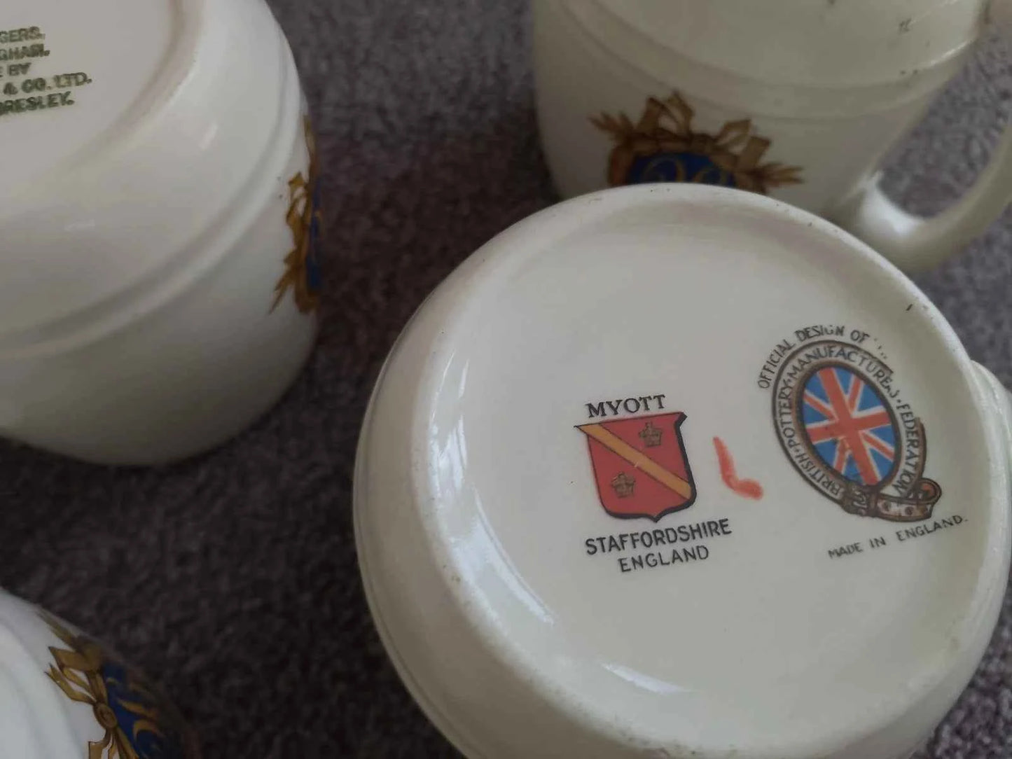 King George VI And Queen Elizabeth Coronation 1937 2 Beakers And 5 Mugs Cups - Helsby Vintage