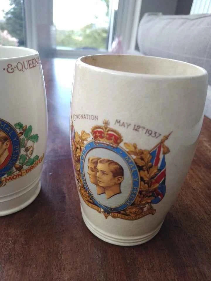 King George VI And Queen Elizabeth Coronation 1937 2 Beakers And 5 Mugs Cups - Helsby Vintage