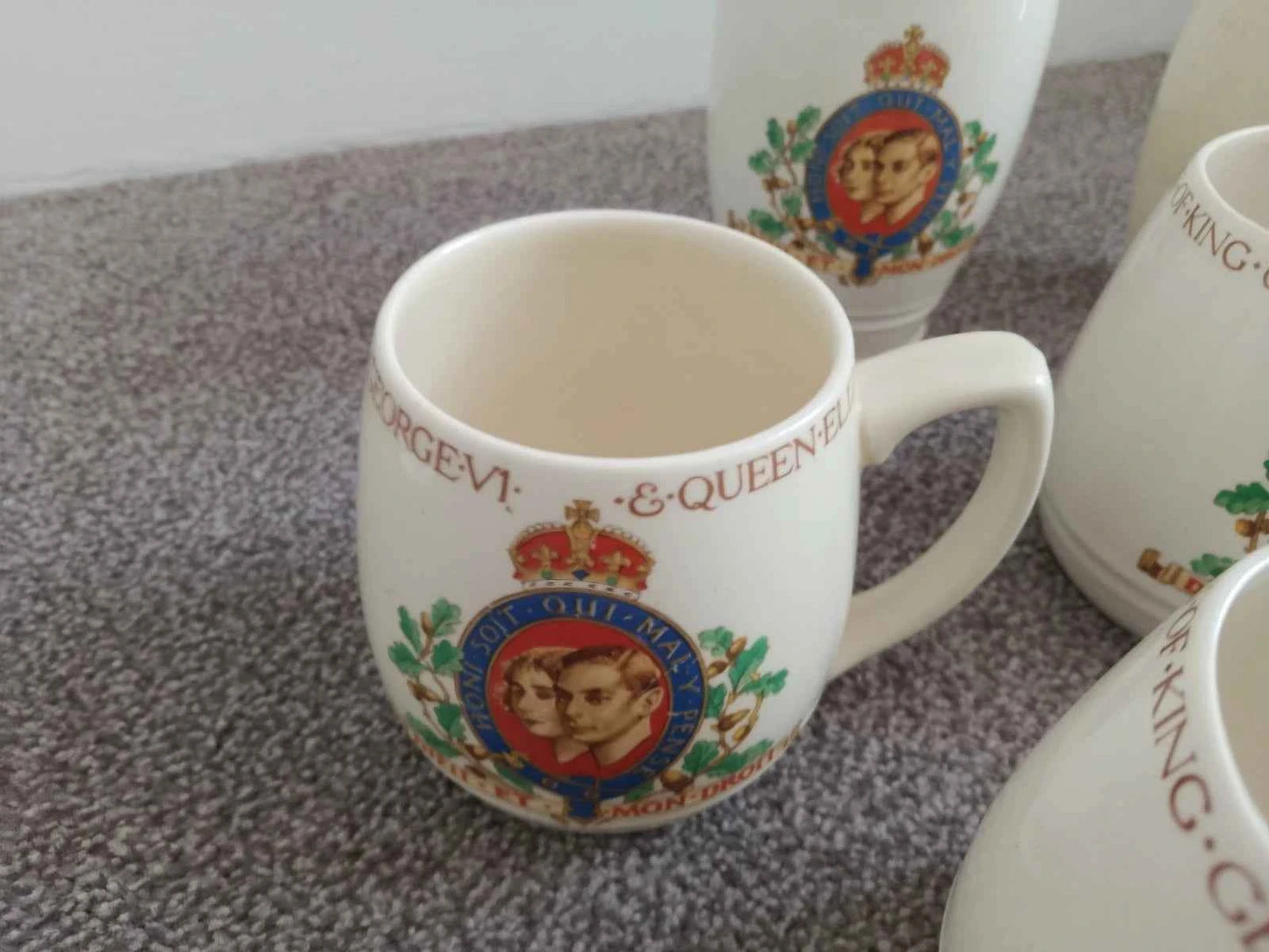 King George VI And Queen Elizabeth Coronation 1937 2 Beakers And 5 Mugs Cups - Helsby Vintage