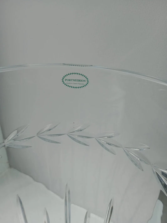 Rare Portmeirion glass vase with delicate leaf engraving and original brand label
