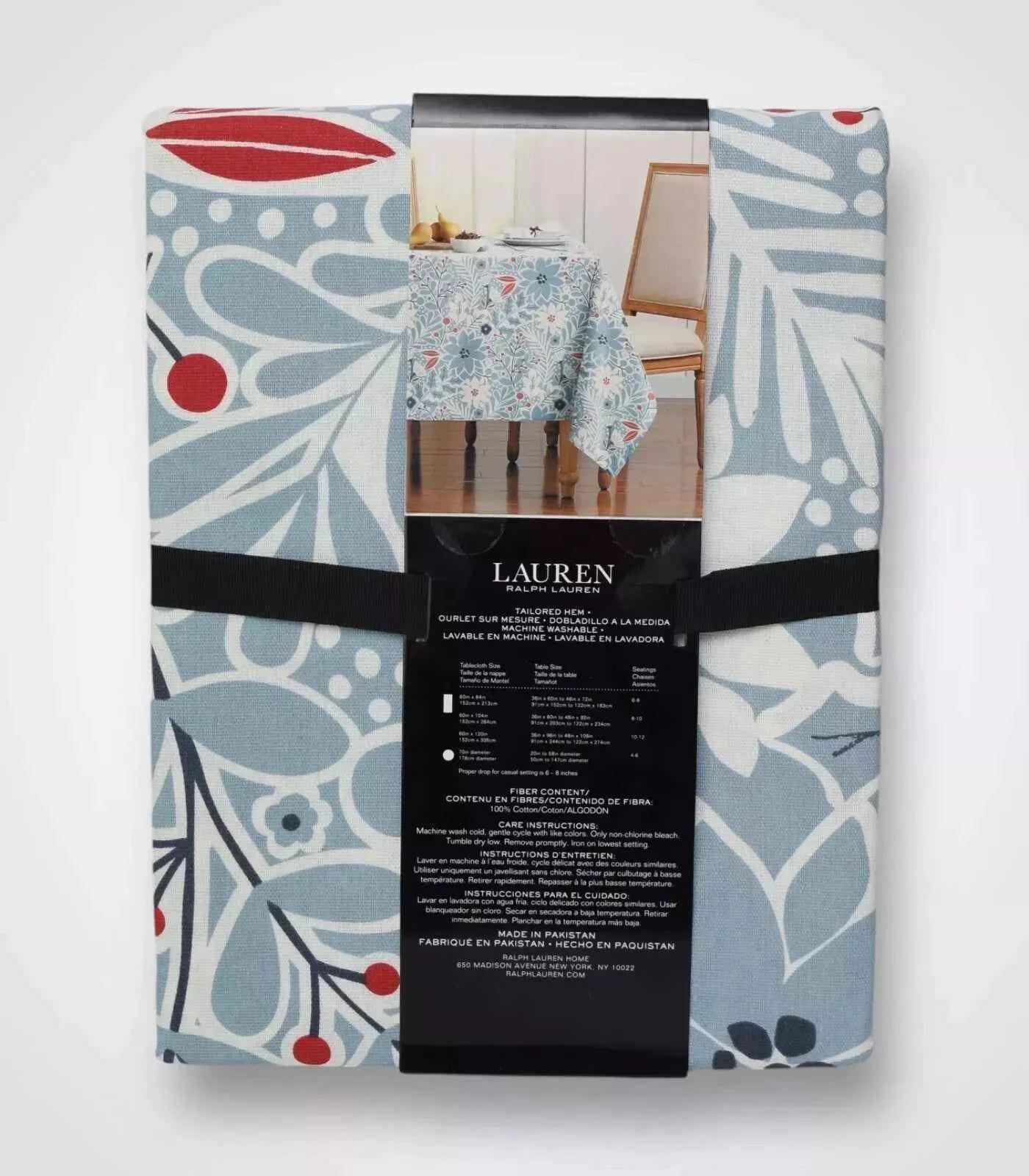 Ralph Lauren Tablecloth Blue Floral Print 60" x 84" NEW - Helsby Vintage