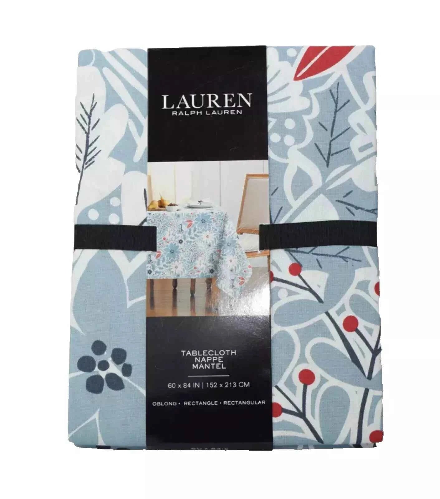 Ralph Lauren Tablecloth Blue Floral Print 60" x 84" NEW - Helsby Vintage