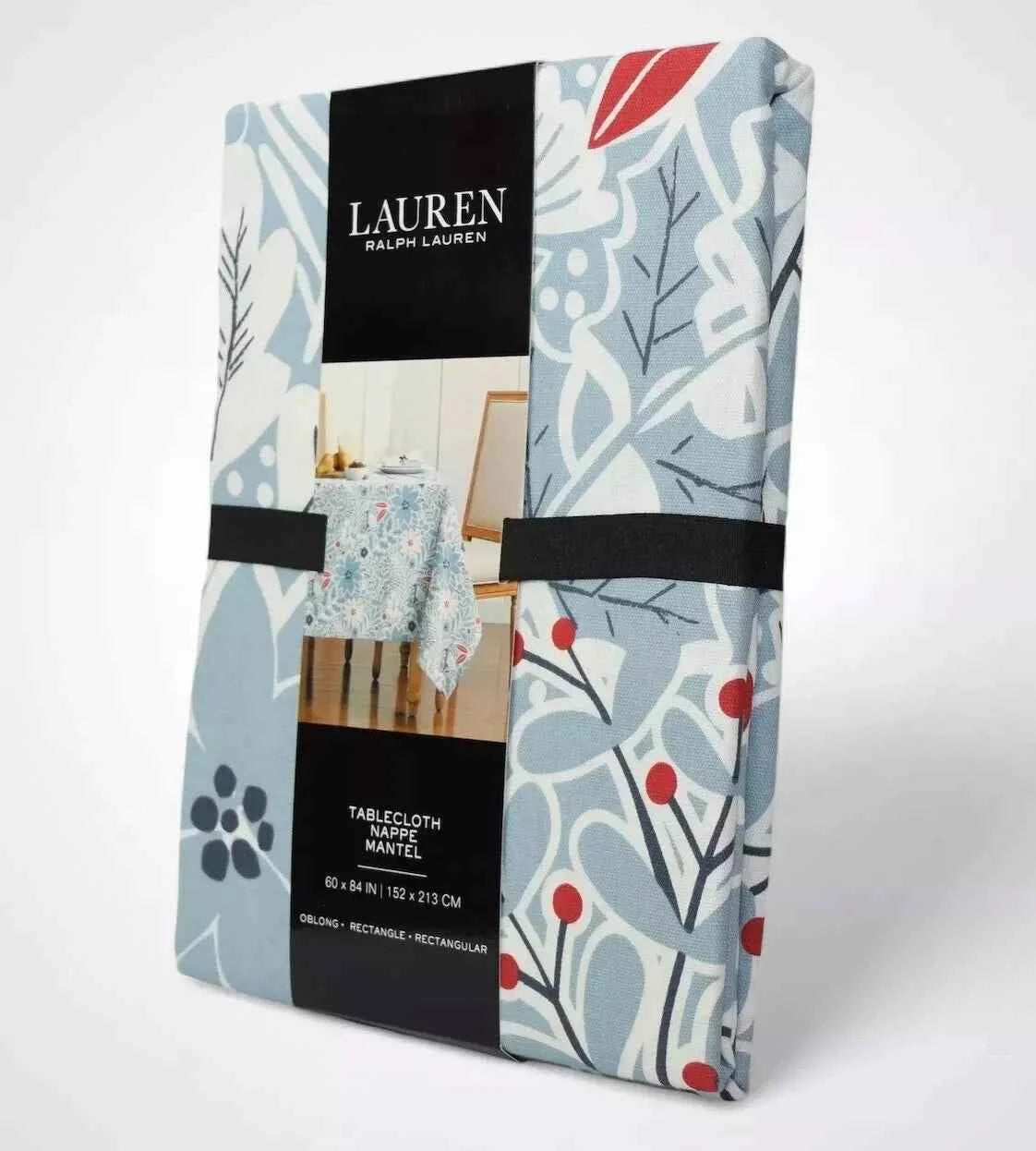 Ralph Lauren Tablecloth Blue Floral Print 60" x 84" NEW - Helsby Vintage